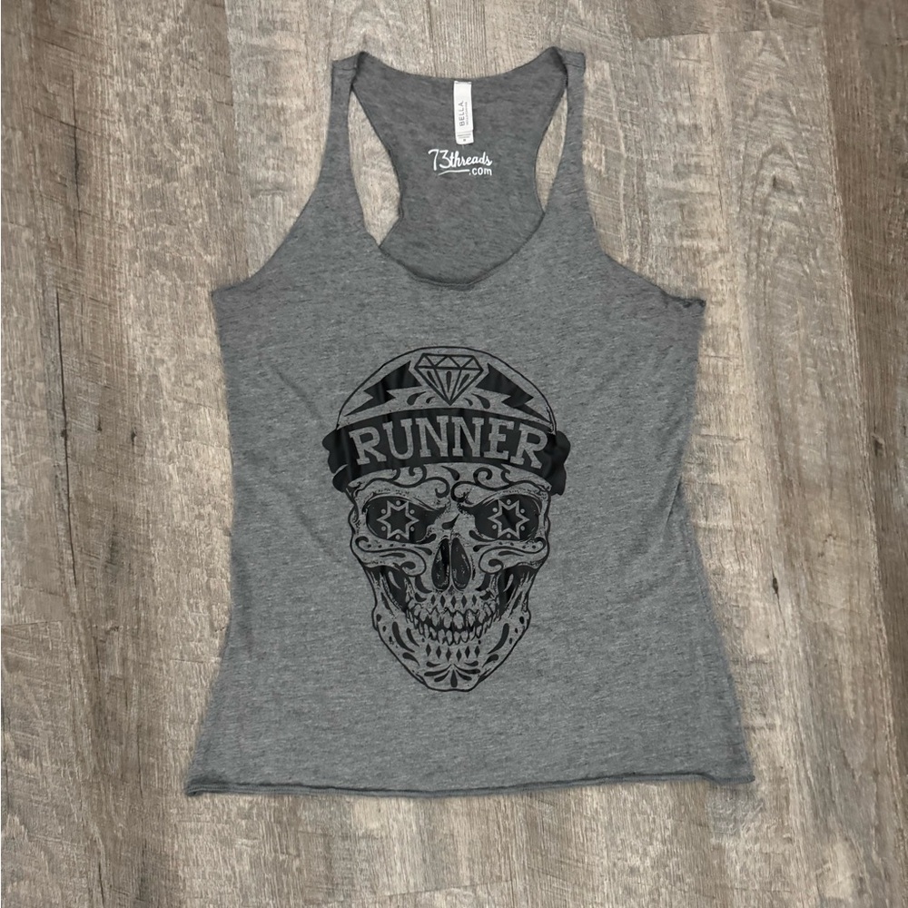 Runner Tank Gray Top Edgy Skull Athletic Sz M